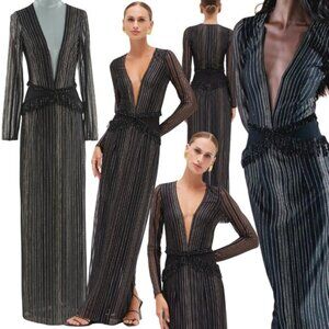 🆕 PATBO 🧿 NWOT Prism Lurex Metallic Thread Beaded Gown, Sz BR 38 US 6